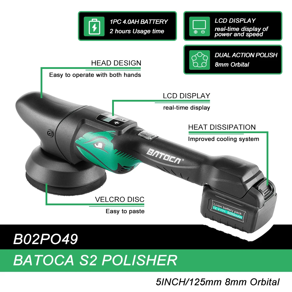 BATOCA S2 4.0Ah 5 inch draadlo - Orbital Polisher Da recensie en prijs