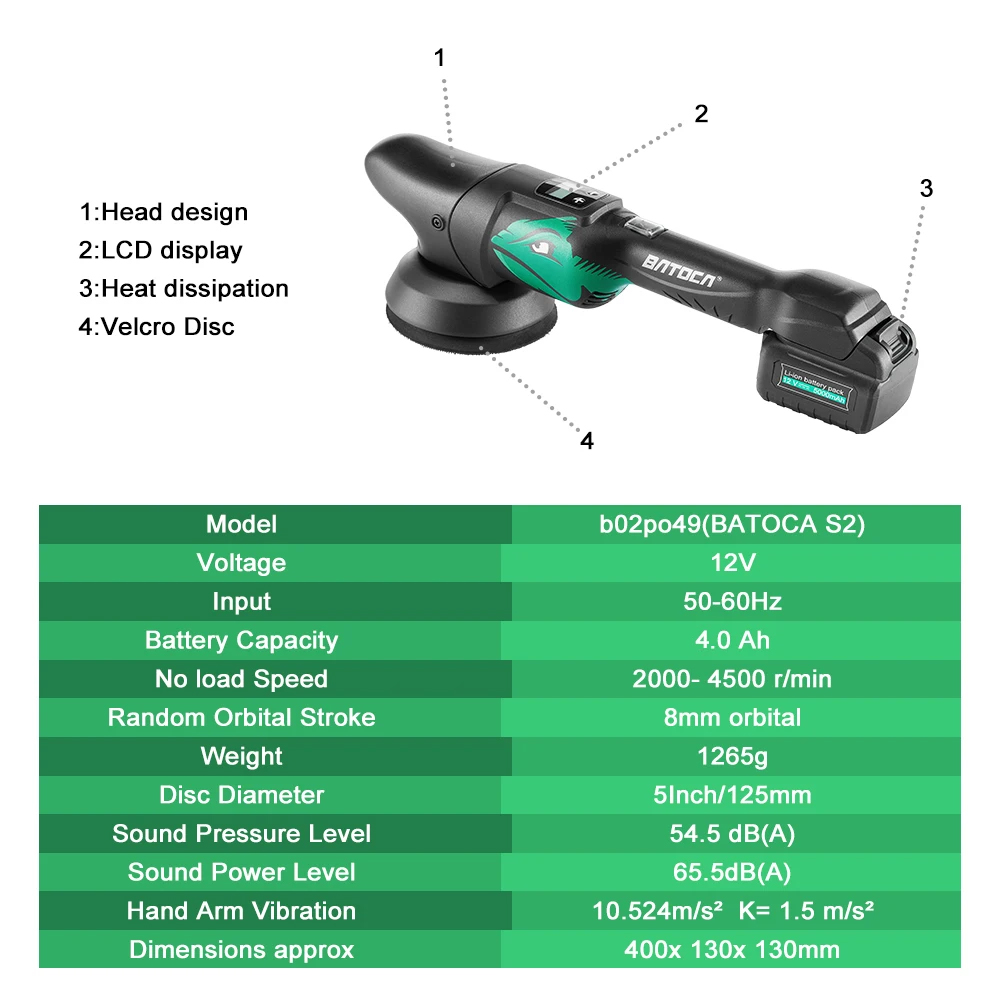 BATOCA S2 4.0Ah 5 inch draadlo - Orbital Polisher Da recensie en prijs